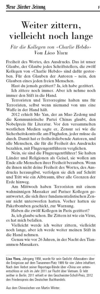 Liao Yiwu Charlie Hebdo